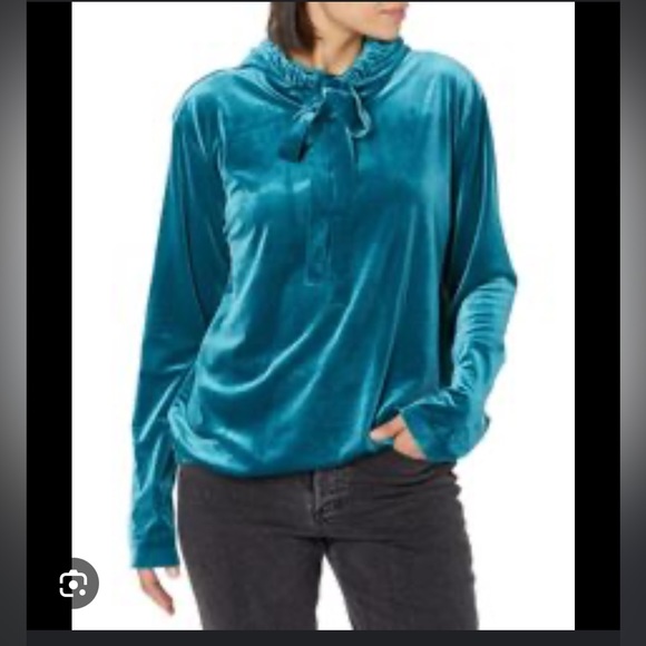 Norma Kamali size small bf hooded sweatshirt teal velvet - Picture 6 of 6